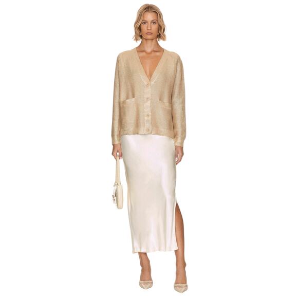 THE GREAT. The Varsity Cardigan Gold Shimmer 0|XS - Picture 3 of 11